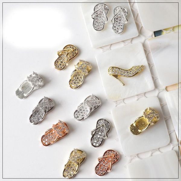 

nail art decorations a pair 3d metal flip flop brand logo crystal manicure zircon parts rhinestone diamond charms, Silver;gold