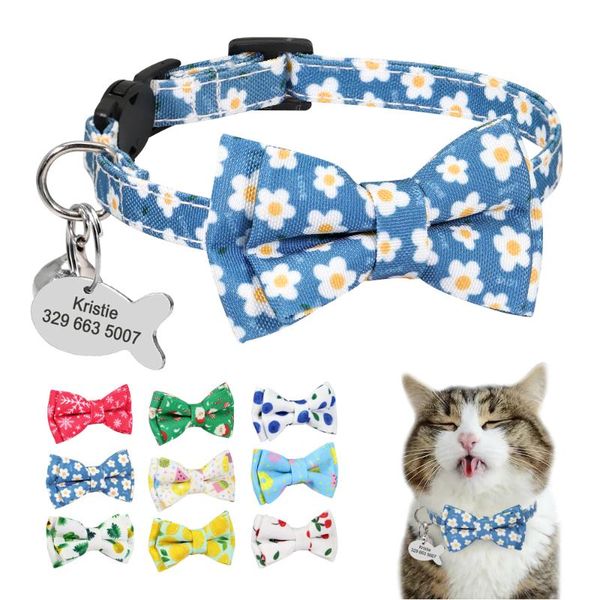 

personalized nylon cat collar cute printed quick release dog kitten collars engraved puppy id tag with bell & leads