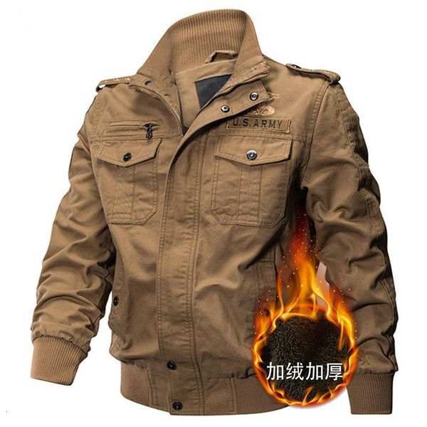 

ackets 2021 autumn and winter new casual men's cotton plus cashmere military jacket loose coat trend, Black;brown