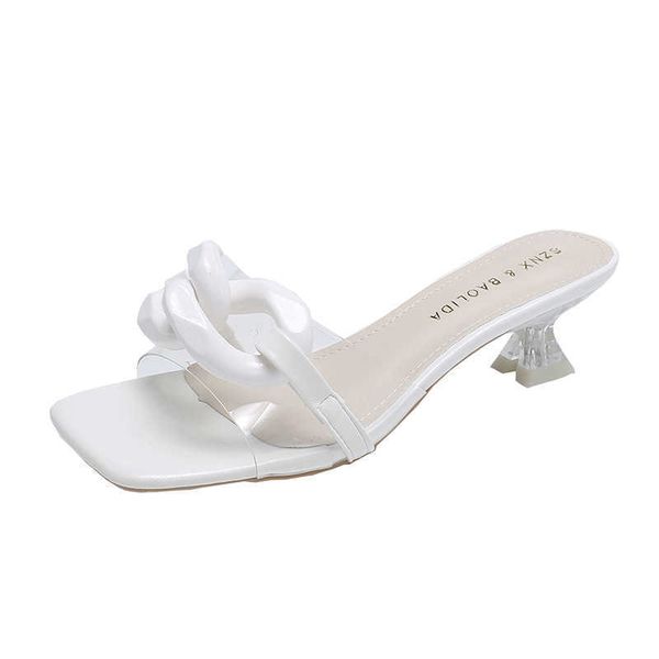 

french square head sandals women word chain high heels women fashion wine glass heel sandals 210611, Black