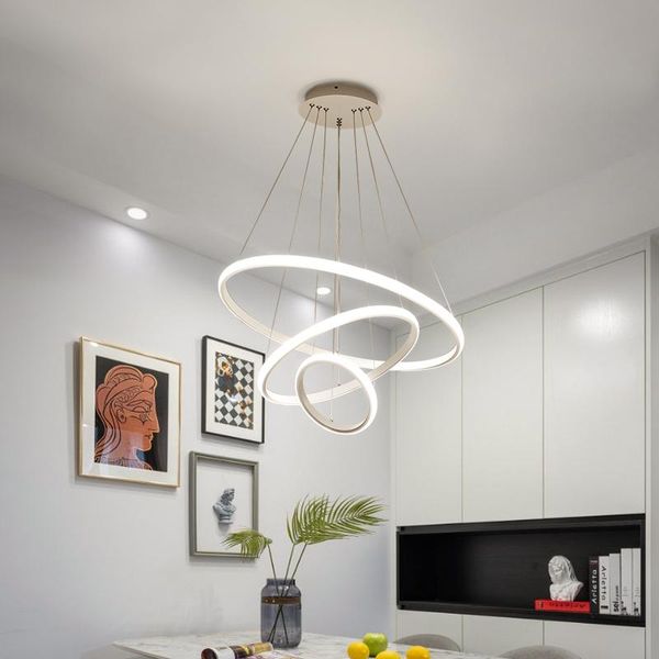 

modern led chandelier lamp circle rings for living dining room kitchen indoor white personality creativity lighting fixtures chandeliers