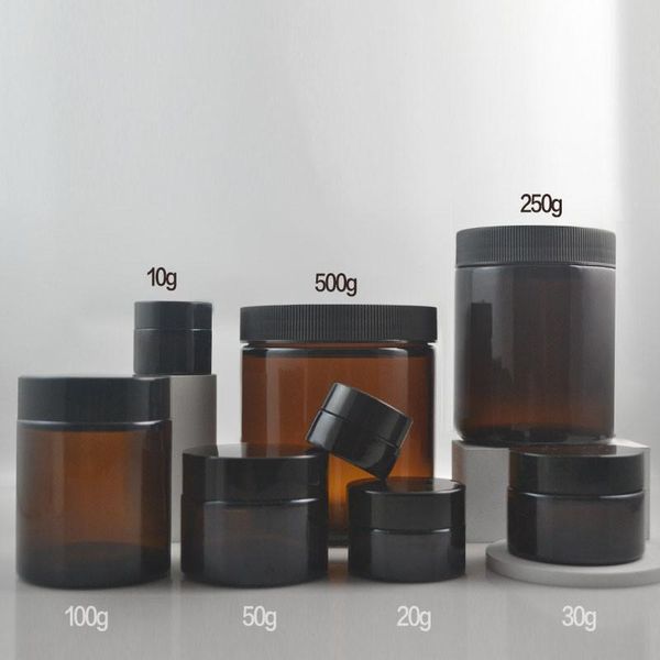 

storage bottles & jars wholesale 5/10/20/30/50/100/250/500g empty makeup container brown glass jar face cream eye cosmetic