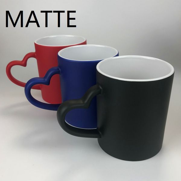 

11oz sublimation blank magic color changing mug blanks with heart handle creative coffee cups ceramic travel mugs