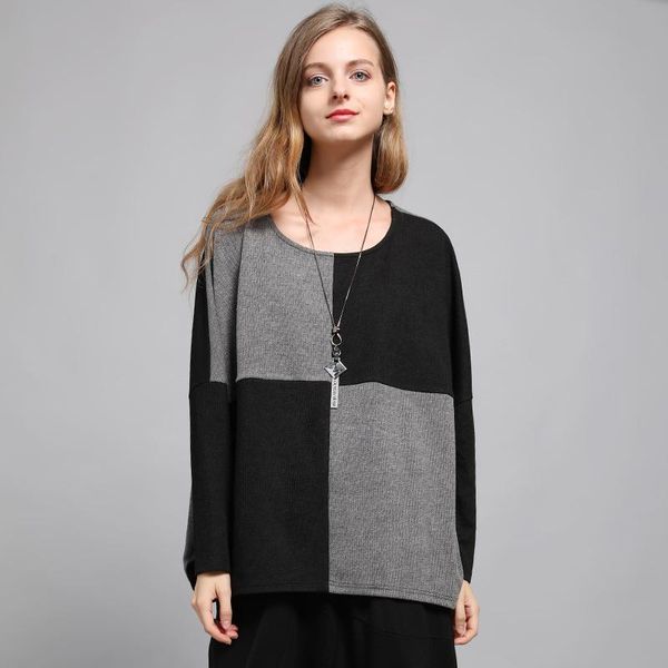 

women's sweaters lanmrem 2021 autumn casual fashion temperament women loose plus hit color long sleeve pullover short sweater tc414, White;black