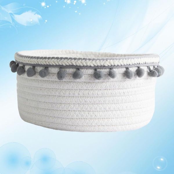 

storage baskets cotton rope knit deskbasket simple plush decor for sundries key phone (random color plush)