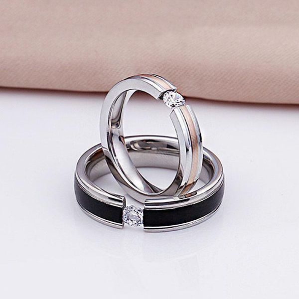 

wedding rings black/rose gold color design creative couple ring with cz zircon fashion for lovers valentine's day gift, Slivery;golden