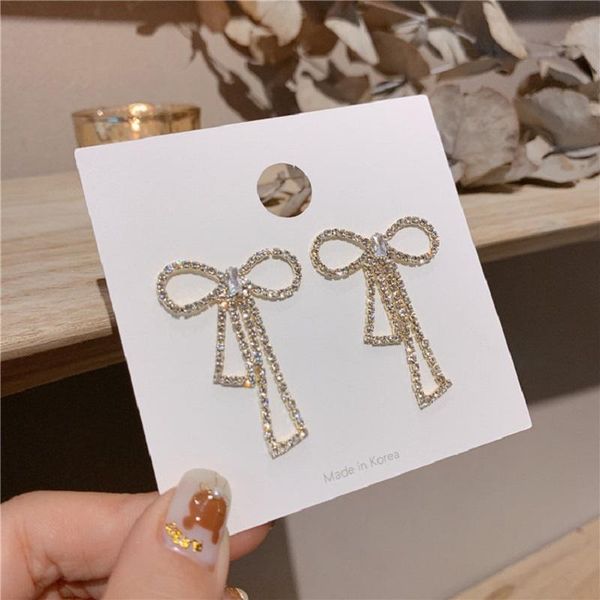 

dangle & chandelier davini light luxury crystal bow knot earrings for women female fashion jewelry party wedding drop mg409, Silver