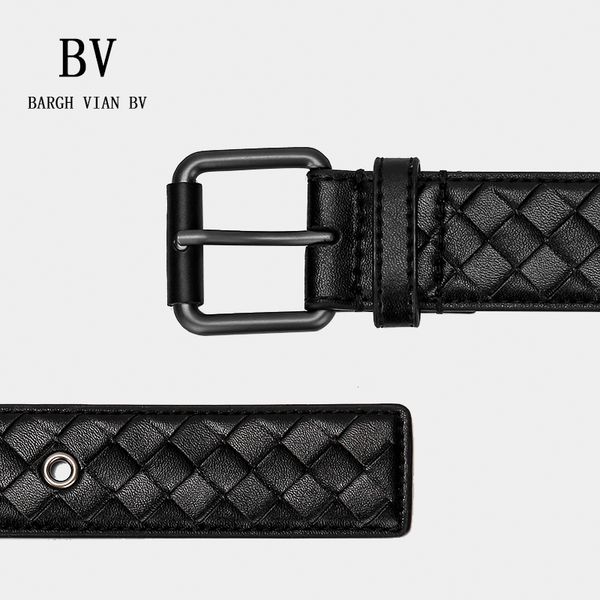 

european catwalk bargh vian belt mens woven youth business fashion black handmade pin buckle pure cowhide mens leather belt, Black;brown