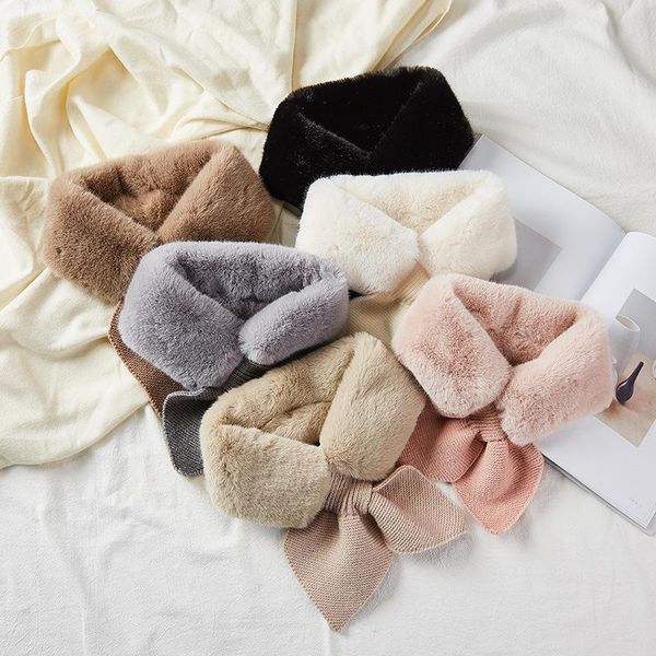 

scarves peach heart plush wool collar bib winter knit stitching solid color women's neckerchief scarf fur, Blue;gray