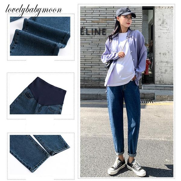 

pregnancy abdominal pants boyfriend jeans maternity for pregnant women clothes high waist trousers loose denim bottoms, White