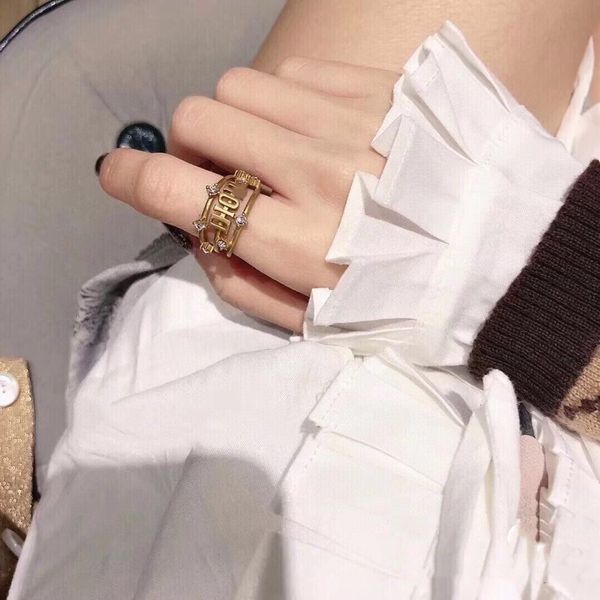 

2020cd letter ring female net red diamond ring simple ring jewelry, Golden;silver