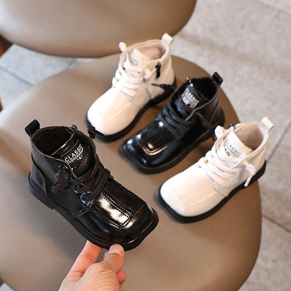 

boots kids fashion girls 2021 winter boys square-toe korean low heels children platform autumn, Black;grey