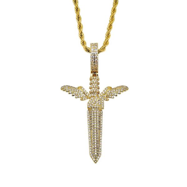

pendant necklaces vintage gothic cross angel necklace stainless steel full zircon inlaid gold for men women gift wholesale neck jewelry, Silver