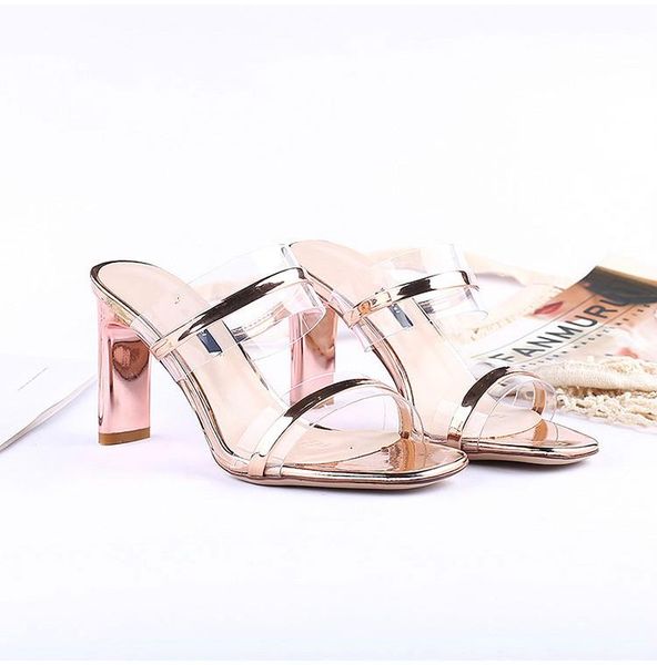 

slippers summer fashion outside wearing joker transparent word thick with flip-flops, Black