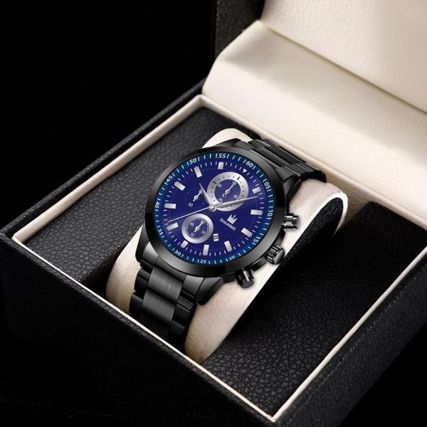 

simple men watch big dial sport mens watches blue full steel quartz wristwatch chronograph military male clock wristwatches, Slivery;brown