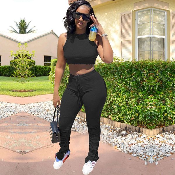 

2021 new fashion open navel bra flared pants two piece suit for women, White