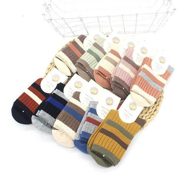 

socks 5 pairs/set spring&autumn thick cotton boys&girls in the tube striped color cute matching hair, Pink;yellow