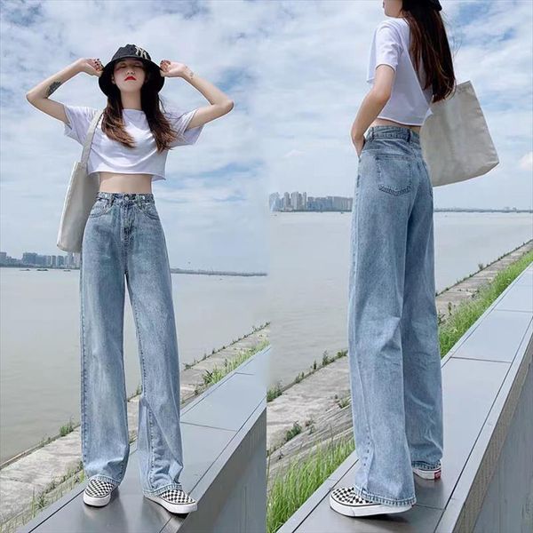 

high waist wide leg women short trousers cover hip show thin jeans summer ice straight tube loose pants tide, White;black