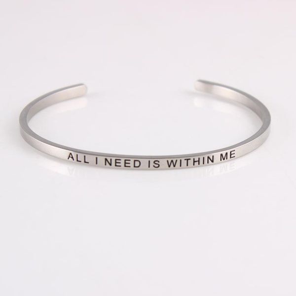 

bangle inspirational open engraved all i need is within me stainless steel love bracelets & bangles for women, Black