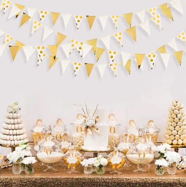 

party decoration gold autumn decor paper pennant banners triangle flag bunting garlands streamer for 1st birthday xmas holiday decorations