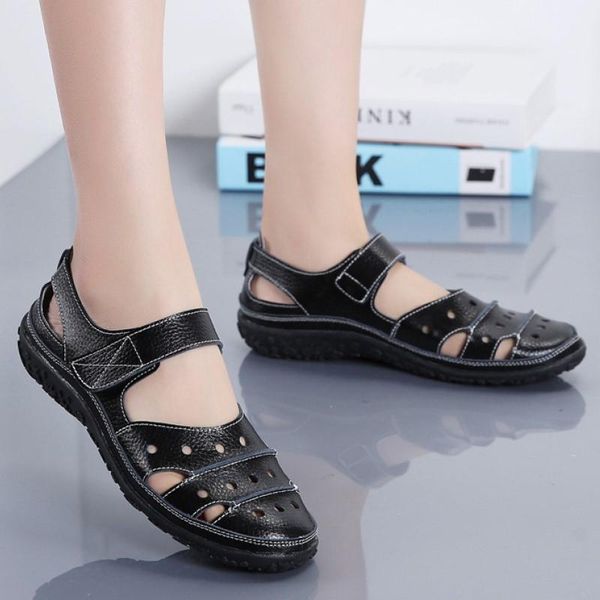 

sandals women ladies comfortable ankle hollow round toe soft beach sole female shoes plus size, Black