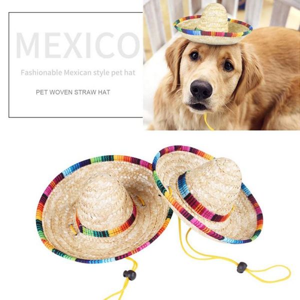 

dog apparel pet cats and dogs foreign sunshade adjustable woven straw hat m 9