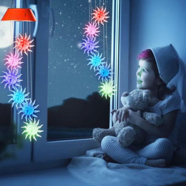 

strings festoon led solar power wind chime crystal sun garland holiday lighting waterproof outdoor windchime lamp home garden decor