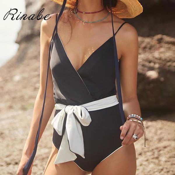 

rinabe elegant swimsuit patchwork bikini deep v neck swimwear women bathing suit biquini high bandage one piece one-piece suits