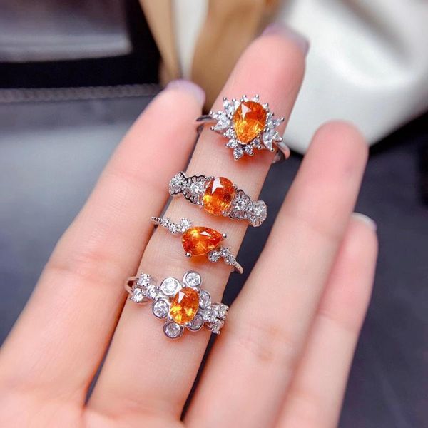 

cluster rings meibapj 4 styles natural fanta garnet gemstone trendy ring for women real 925 sterling silver charm fine jewelry, Golden;silver