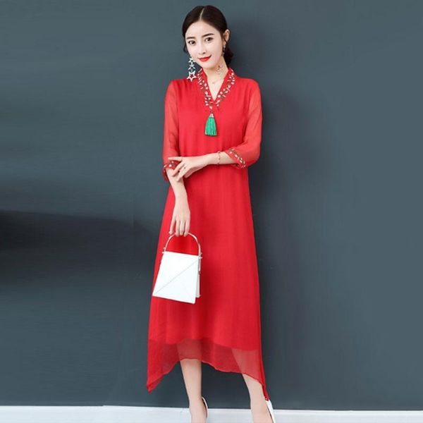 

chinese cheongsam oriental style dresses elegant women modified modern qipao dress traditional q177 ethnic clothing, Red