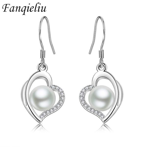 

dangle & chandelier fanqieliu hollow out heart crystal jewelry gift pearl earing for girl 925 sterling silver drop earrings women fql21303
