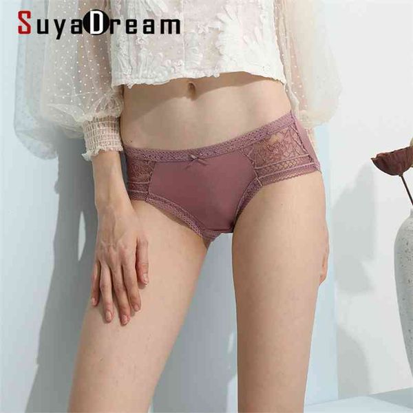 

suyadream 2pcs/lot women panties 100% natural silk and lace briefs underwear health underpants everyday wear intimates 210730, Black;pink