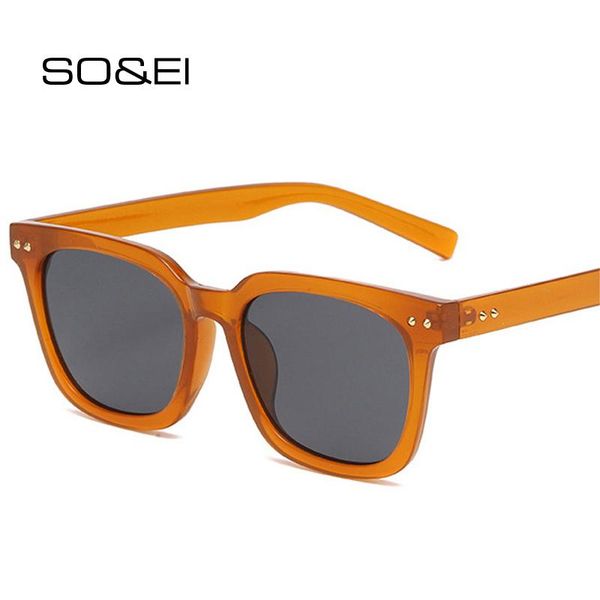 

sunglasses so&ei ins fashion square women retro rivets decoration brand designer jelly color eyewear men shades uv400, White;black