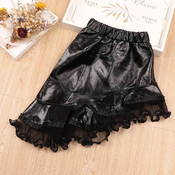 

skirts baby girls leather skirt with lace fashion irregular pu skrit for little girl princess kids clothing, Blue