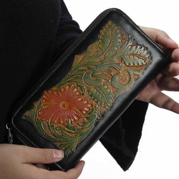 

genuine leather women clutch wallet and female coin purse portomonee clamp for phone bag card holder embossing wallets, Red;black
