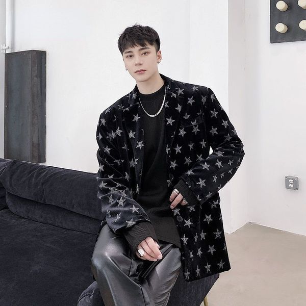 

men's wear fashionable personalized thickened velvet rhinestone shining star pattern suit coat big size blazers, White;black