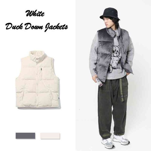 

down men's loose vests winter stand collar jackets sleeveless japan style puffer waistcoat male thick warm fashion parkas jk-912, Black