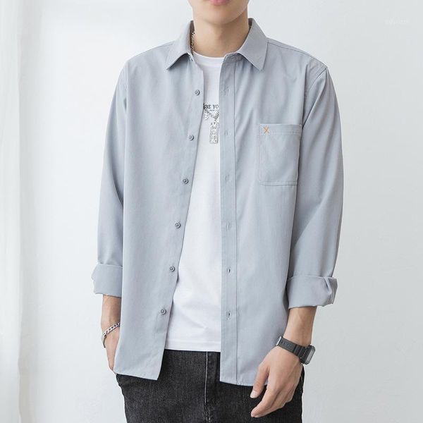 

men's casual shirts 2021 long sleeve shirt slim korean solid color, White;black