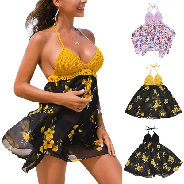 

one-piece suits women mesh patchwork crochet split swimsuit two piece bathing suit push up swimwear bikini set boho transparent beach w