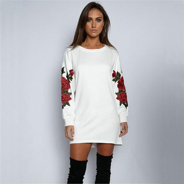 

women's hoodies & sweatshirts women fashion autumn embroidered flowers print long sleeve pullovers, Black