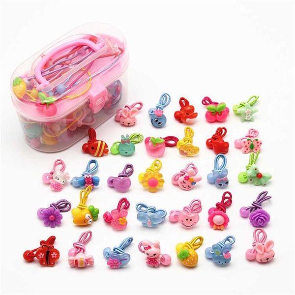 

hair accessories 40pcs/box elastic bands flower cartoon hairpin scrunchie cute hairbands for kids holiday birthday gift, Slivery;white