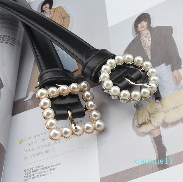

luxury belts designer belts for women square circle buckle inlaid pearl decoration belt drop shipping 100cm length, Black;brown