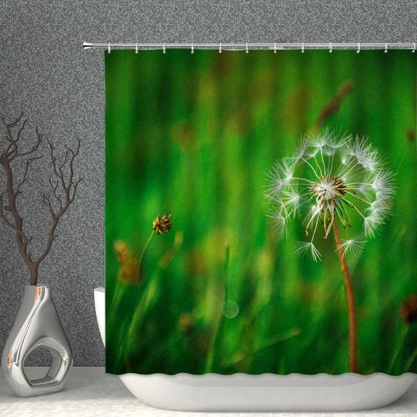 

green plant pattern shower curtain bamboo lotus leaf waterproof polyester fabric with hooks household decoration bathroom screen curtains