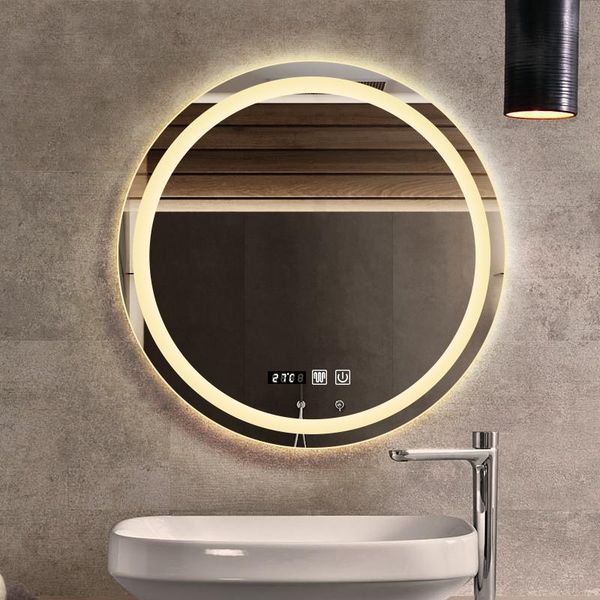

mirrors 50cm/60/70/80cm round smart makeup bathroom mirror 3 color adjustable led light multi-function with demist bluetooth speaker