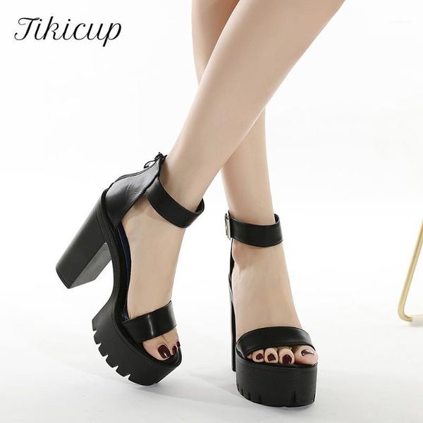 

sandals tikicup women matte all black ankle chunky platform summer open toe high heels elegant ladies dress sandials shoes1