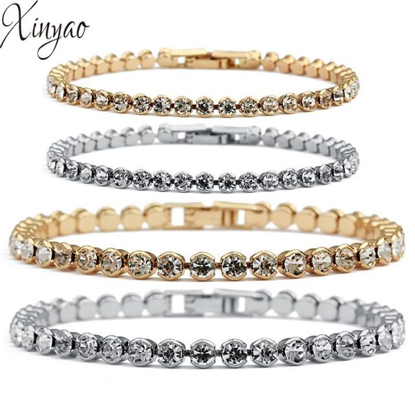 

link, chain xinyao adjustable crystal round zirconia tennis bracelet bangles for women fashion pulseira feminina gold link, Black