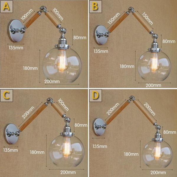 

wall lamp wood sconces antique loft industrial light vintage swing long arm