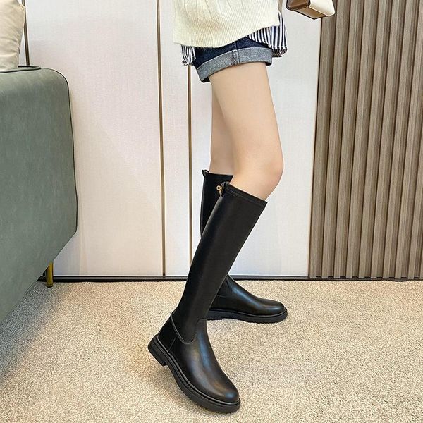 

boots knee high women's 2021 autumn and winter back zipper 4243 large tube thick soles increased thin boot, Black