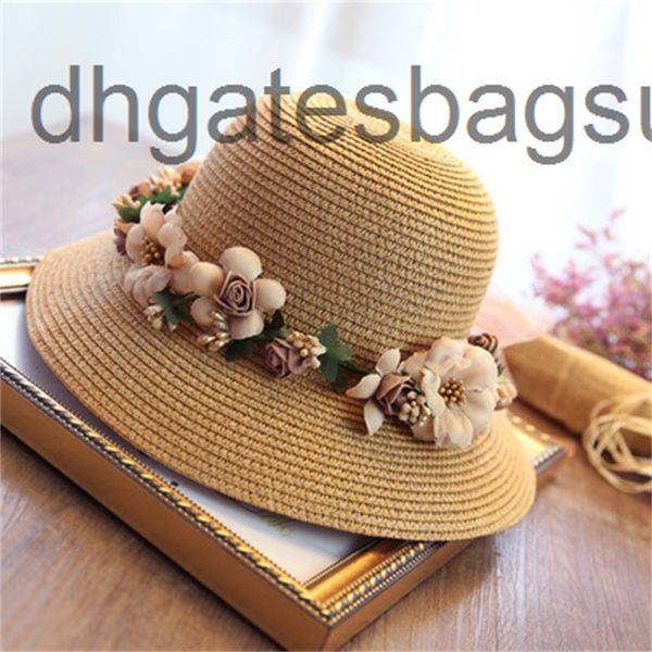 

brand cap and carvesfoldable straw hat female summer wreath grass small fresh sunshade seaside beach, Blue;gray