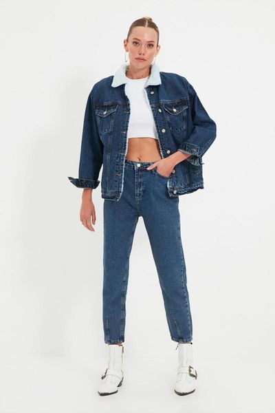 

women's jeans trendyol trotting detailed high bel mom twoaw22je1091, Blue